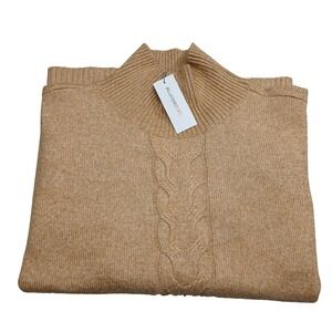 Liz Claiborne Womens 2X 3X Caramel Heather Mock Neck‎ Cable Knit Poncho Sweater